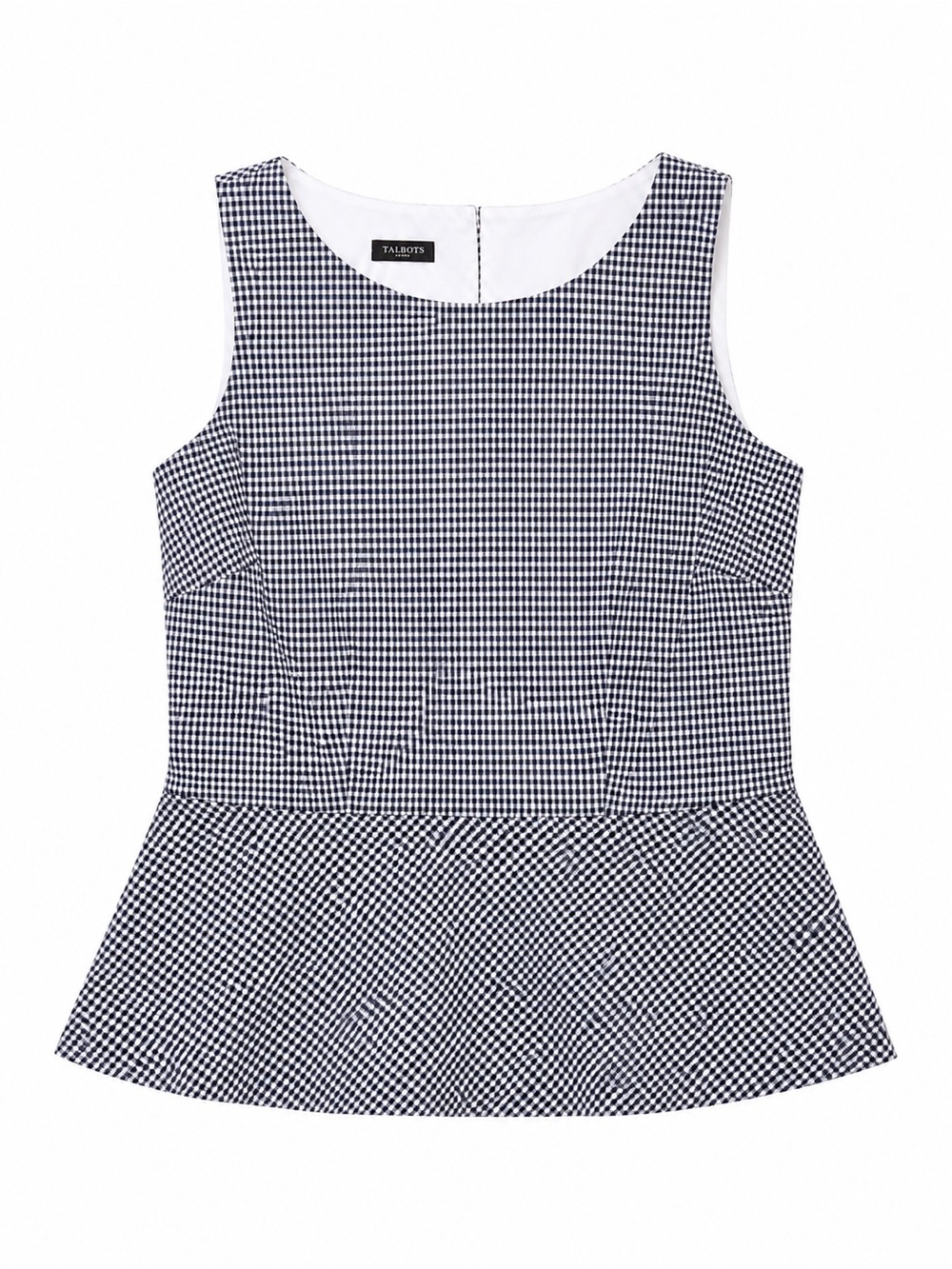 ⸻

Talbots Navy & White Gingham Peplum Top – Sleeveless